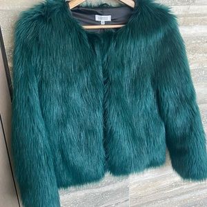 Barney’s brand cropped faux fur jacket.